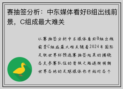 赛抽签分析：中东媒体看好B组出线前景，C组成最大难关