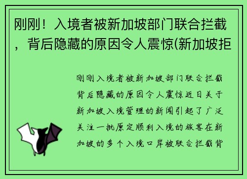刚刚！入境者被新加坡部门联合拦截，背后隐藏的原因令人震惊(新加坡拒绝入境遣返申诉流程)
