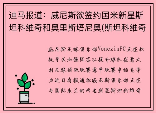 迪马报道：威尼斯欲签约国米新星斯坦科维奇和奥里斯塔尼奥(斯坦科维奇杯2019)